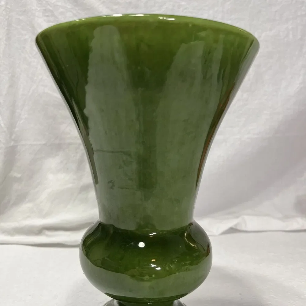 Vintage Mid Century Haeger Art Pottery Avocado Green Pedestal Ceramic Vase 9.5in